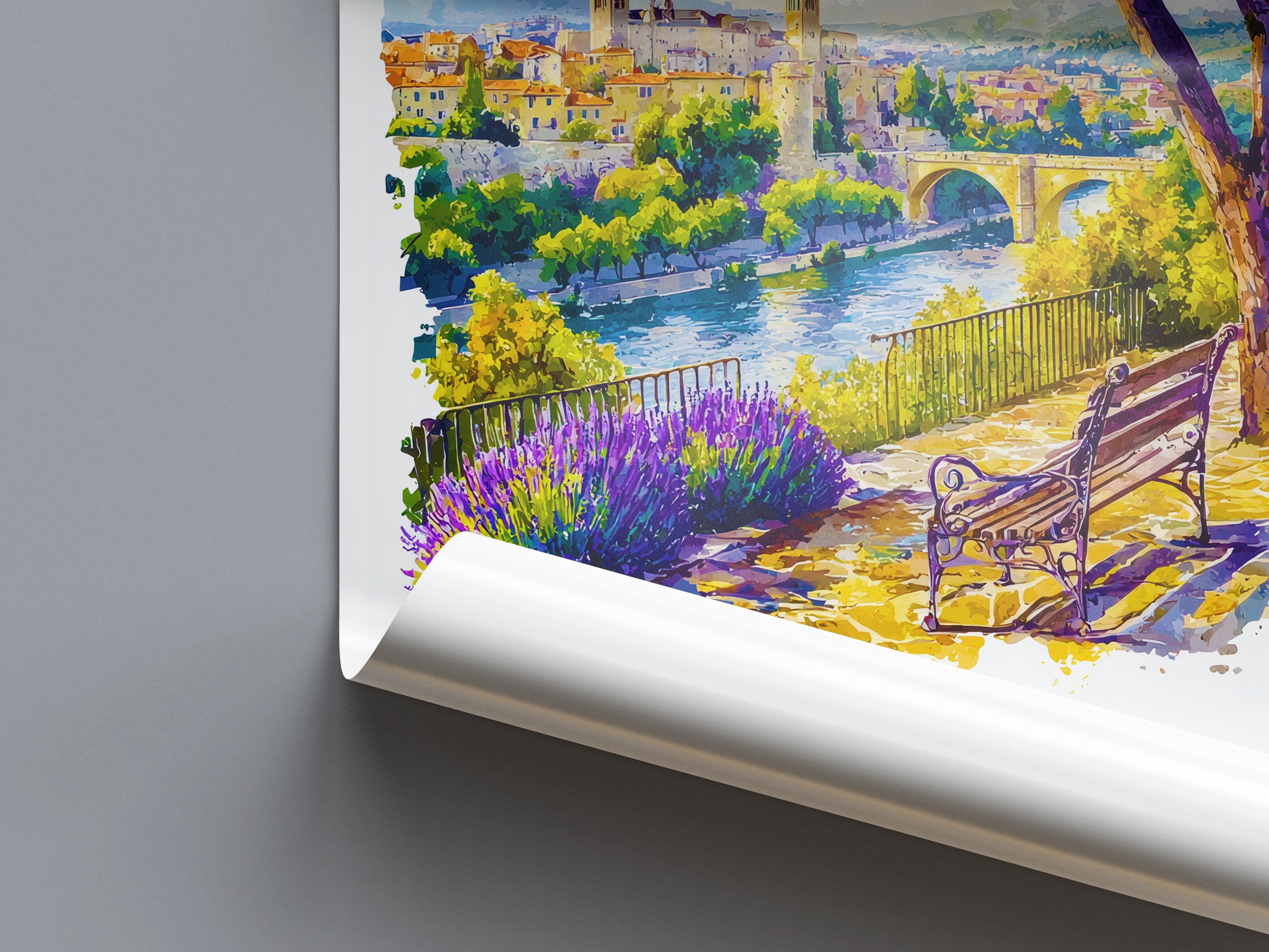 Avignon Watercolor Poster Avignon Travel Print France Wall Art Avignon Decor Historic City Scene Papal Palace View River Landscape Print