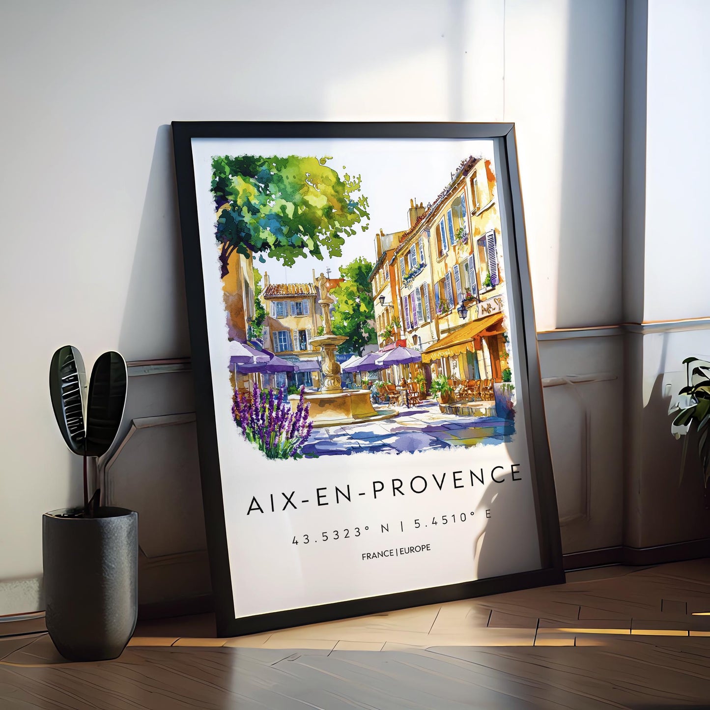 Aix en Provence Watercolor Poster Travel Print France Wall Art Aix en Provence Decor City Scene Lavender Market French Town View Print