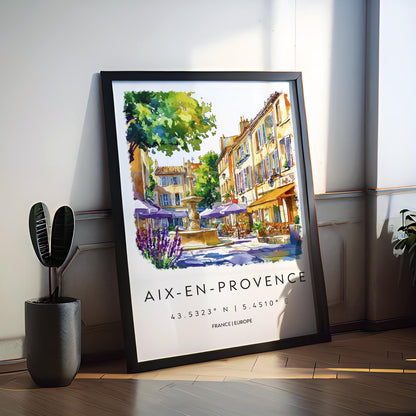 Aix en Provence Watercolor Poster Travel Print France Wall Art Aix en Provence Decor City Scene Lavender Market French Town View Print