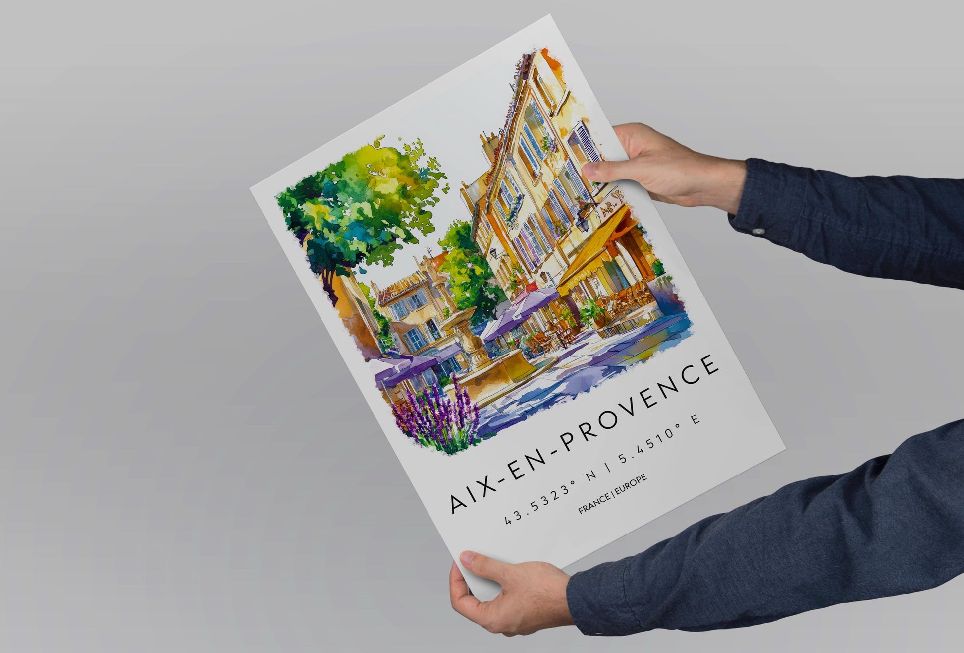 Aix en Provence Watercolor Poster Travel Print France Wall Art Aix en Provence Decor City Scene Lavender Market French Town View Print