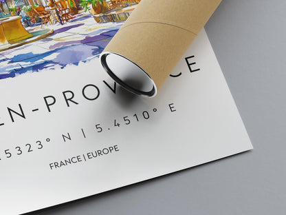Aix en Provence Watercolor Poster Travel Print France Wall Art Aix en Provence Decor City Scene Lavender Market French Town View Print