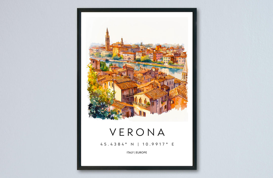 Verona Watercolor Poster Verona Travel Print Italy Wall Art Verona Decor Italian Cityscape Fine Art Print Verona Souvenir Gift for Travel