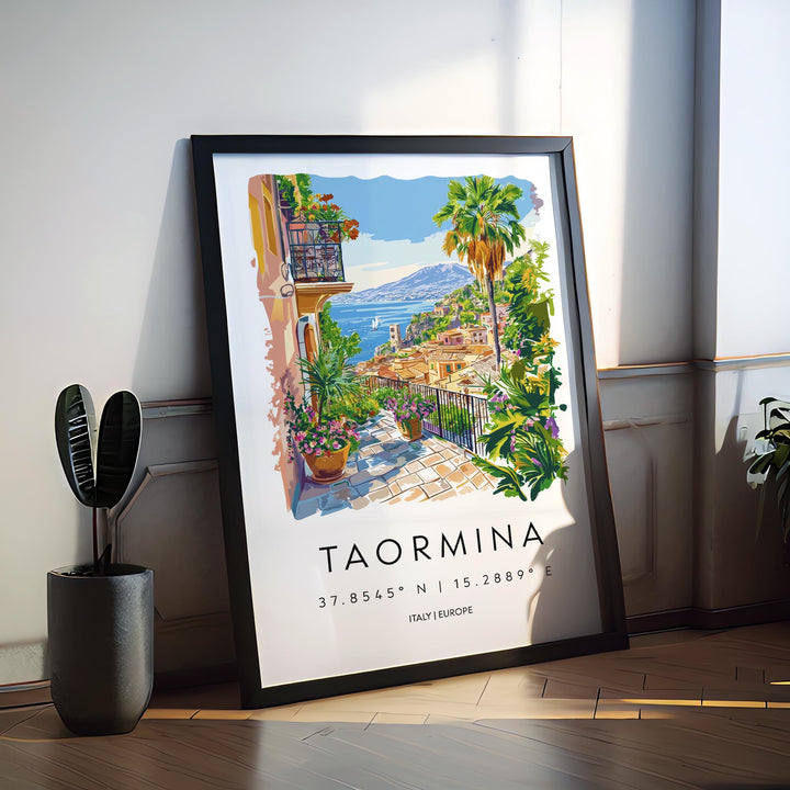 Taormina Watercolor Poster Taormina Sicily Travel Print Wall Art Taormina Decor Italian Town Fine Art Print Taormina Souvenir Gift