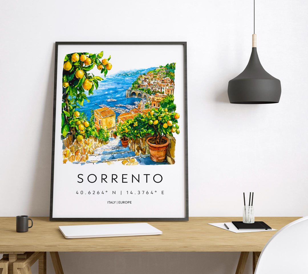 Sorrento Watercolor Poster Sorrento Italy Travel Print Wall Art Sorrento Decor Italian Coast Fine Art Print Sorrento Souvenir Gift