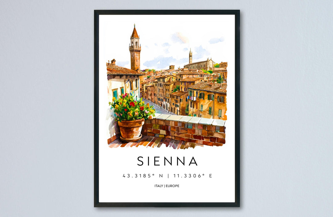 Siena Watercolor Poster Siena Italy Travel Print Wall Art Siena Decor Italian Medieval City Fine Art Print Siena Souvenir Gift for Travelers