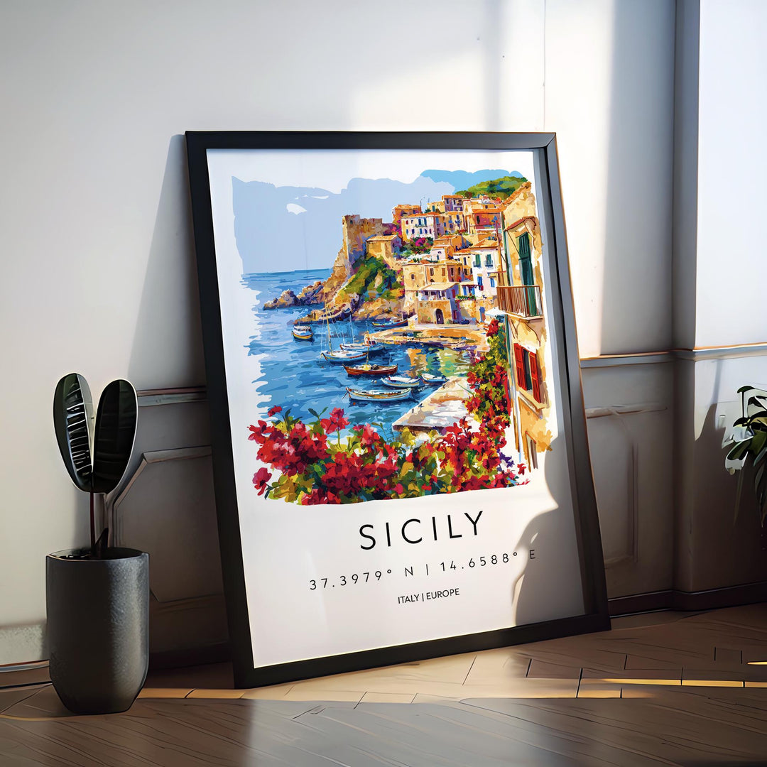 Sicily Watercolor Poster Sicily Italy Travel Print Wall Art Sicily Decor Italian Island Fine Art Print Sicily Souvenir Gift for Travelers