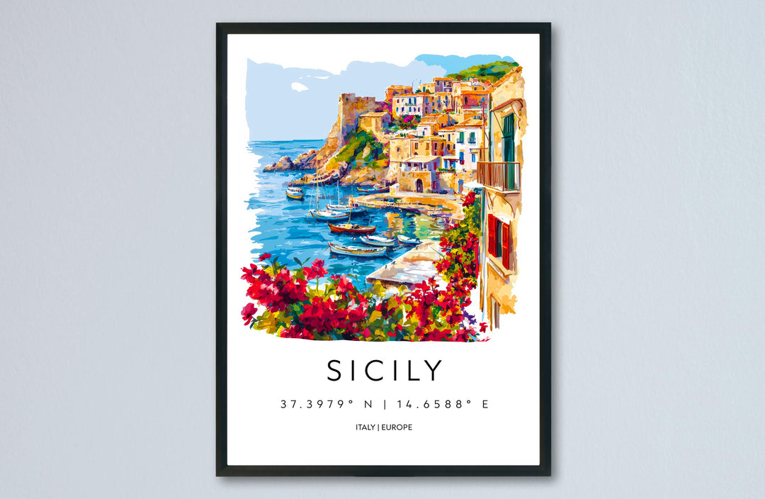 Sicily Watercolor Poster Sicily Italy Travel Print Wall Art Sicily Decor Italian Island Fine Art Print Sicily Souvenir Gift for Travelers