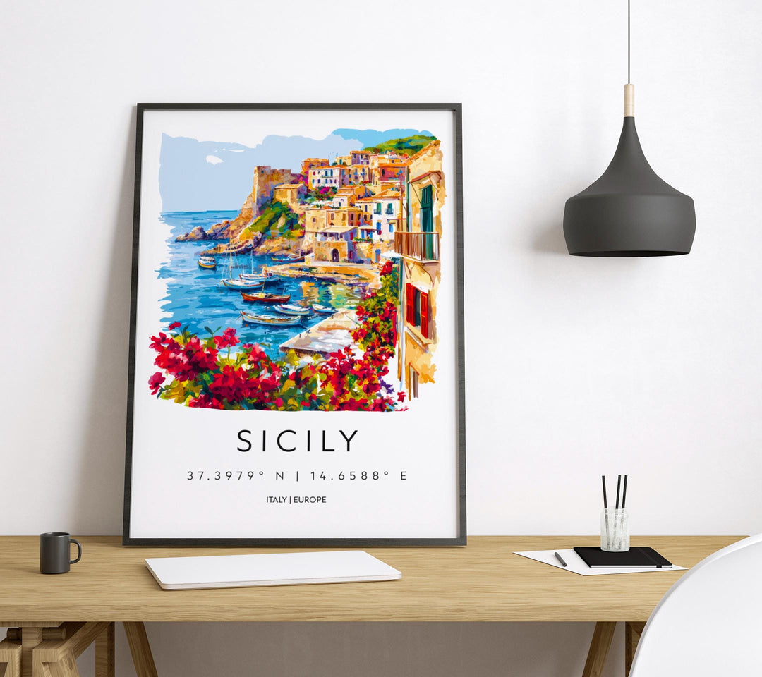 Sicily Watercolor Poster Sicily Italy Travel Print Wall Art Sicily Decor Italian Island Fine Art Print Sicily Souvenir Gift for Travelers