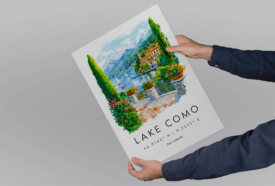 Lake Como Watercolor Poster Lake Como Italy Travel Print Wall Art Lake Como Home Decor Lake Como Gift Art Lovers Italy Art Lake Como