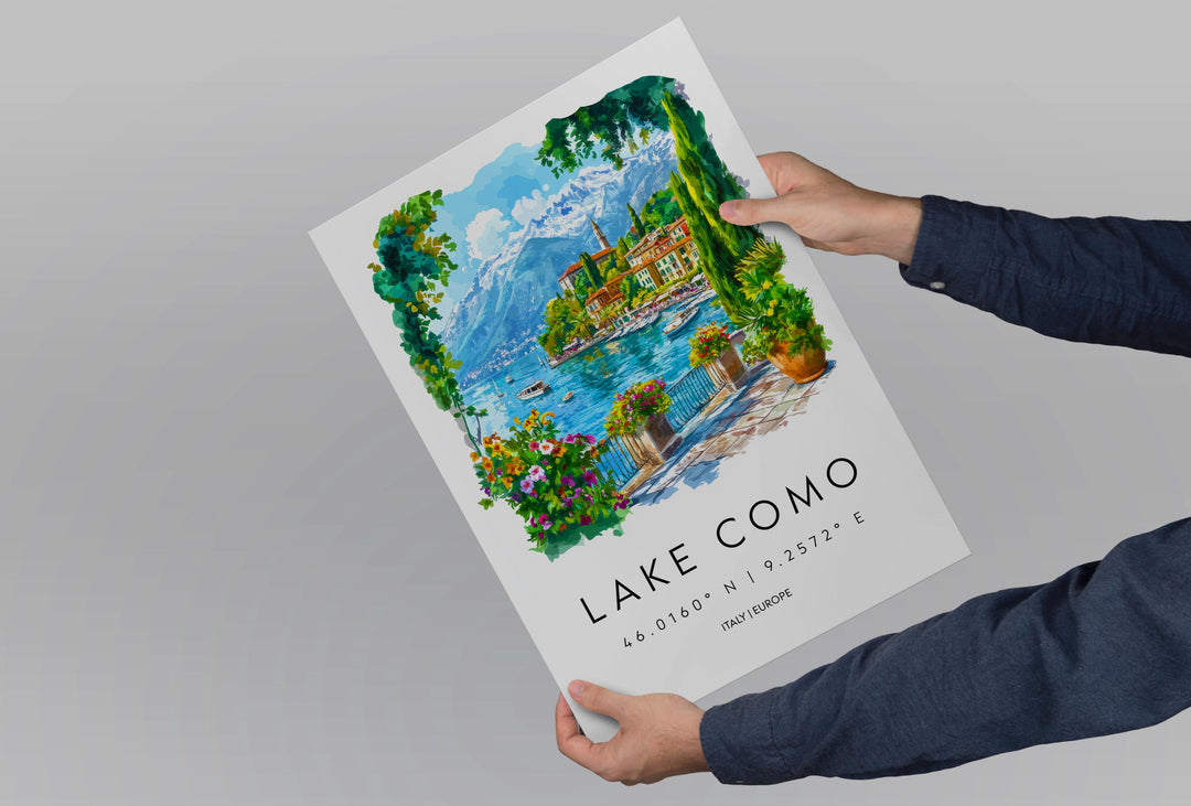 Lake Como Watercolor Poster Lake Como Italy Travel Print Wall Art Lake Como Home Decor Lake Como Gift Art Lovers Italy Art Lake Como