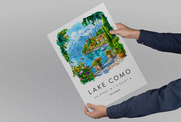 Lake Como Watercolor Poster Lake Como Italy Travel Print Wall Art Lake Como Home Decor Lake Como Gift Art Lovers Italy Art Lake Como