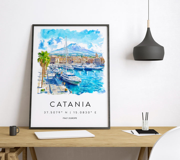 Catania Watercolor Poster Catania Italy Travel Print Wall Art Catania Home Decor Catania Gift Art Lovers Italy Art Catania Sicily Etna View