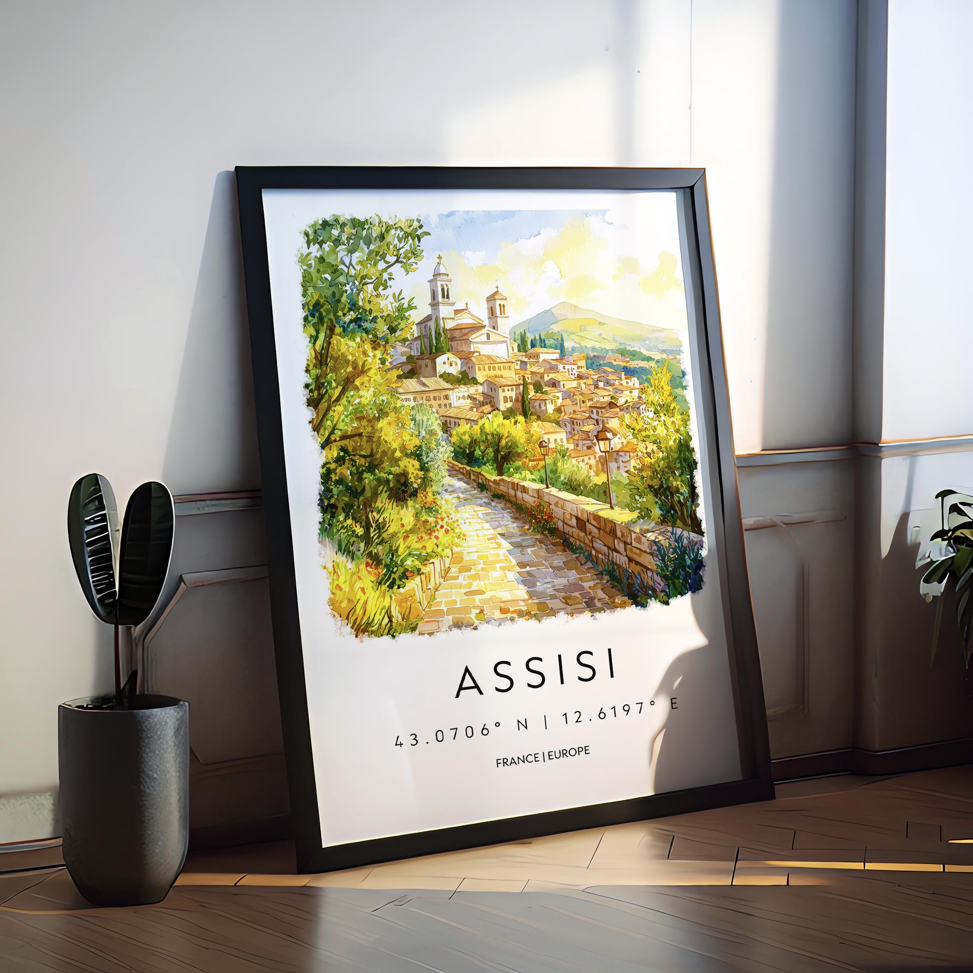 Assisi Watercolor Poster Assisi Italy Travel Print Wall Art Assisi Home Decor Assisi Gift Art Lovers Italy Art Assisi Saint Francis