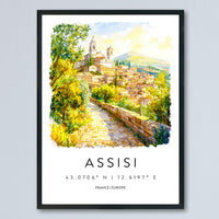 Assisi Watercolor Poster Assisi Italy Travel Print Wall Art Assisi Home Decor Assisi Gift Art Lovers Italy Art Assisi Saint Francis