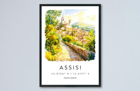 Assisi Watercolor Poster Assisi Italy Travel Print Wall Art Assisi Home Decor Assisi Gift Art Lovers Italy Art Assisi Saint Francis