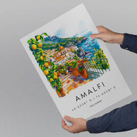 Amalfi Watercolor Poster Amalfi Italy Travel Print Wall Art Amalfi Home Decor Amalfi Gift Art Lovers Italy Art Amalfi Coastline