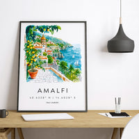 Amalfi Watercolor Poster Amalfi Italy Travel Print Wall Art Amalfi Home Decor Amalfi Gift Art Lovers Italy Art Amalfi Coastline