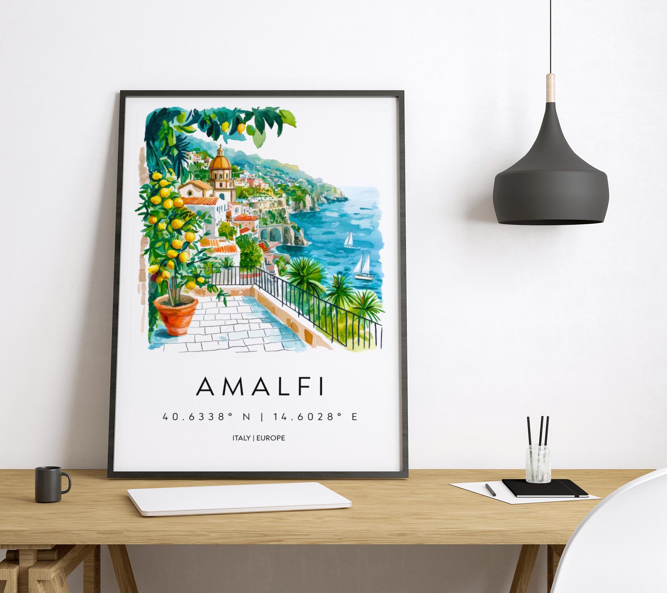 Amalfi Watercolor Poster Amalfi Italy Travel Print Wall Art Amalfi Home Decor Amalfi Gift Art Lovers Italy Art Amalfi Coastline