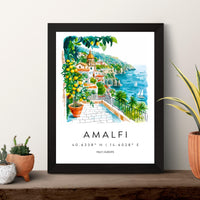 Amalfi Watercolor Poster Amalfi Italy Travel Print Wall Art Amalfi Home Decor Amalfi Gift Art Lovers Italy Art Amalfi Coastline