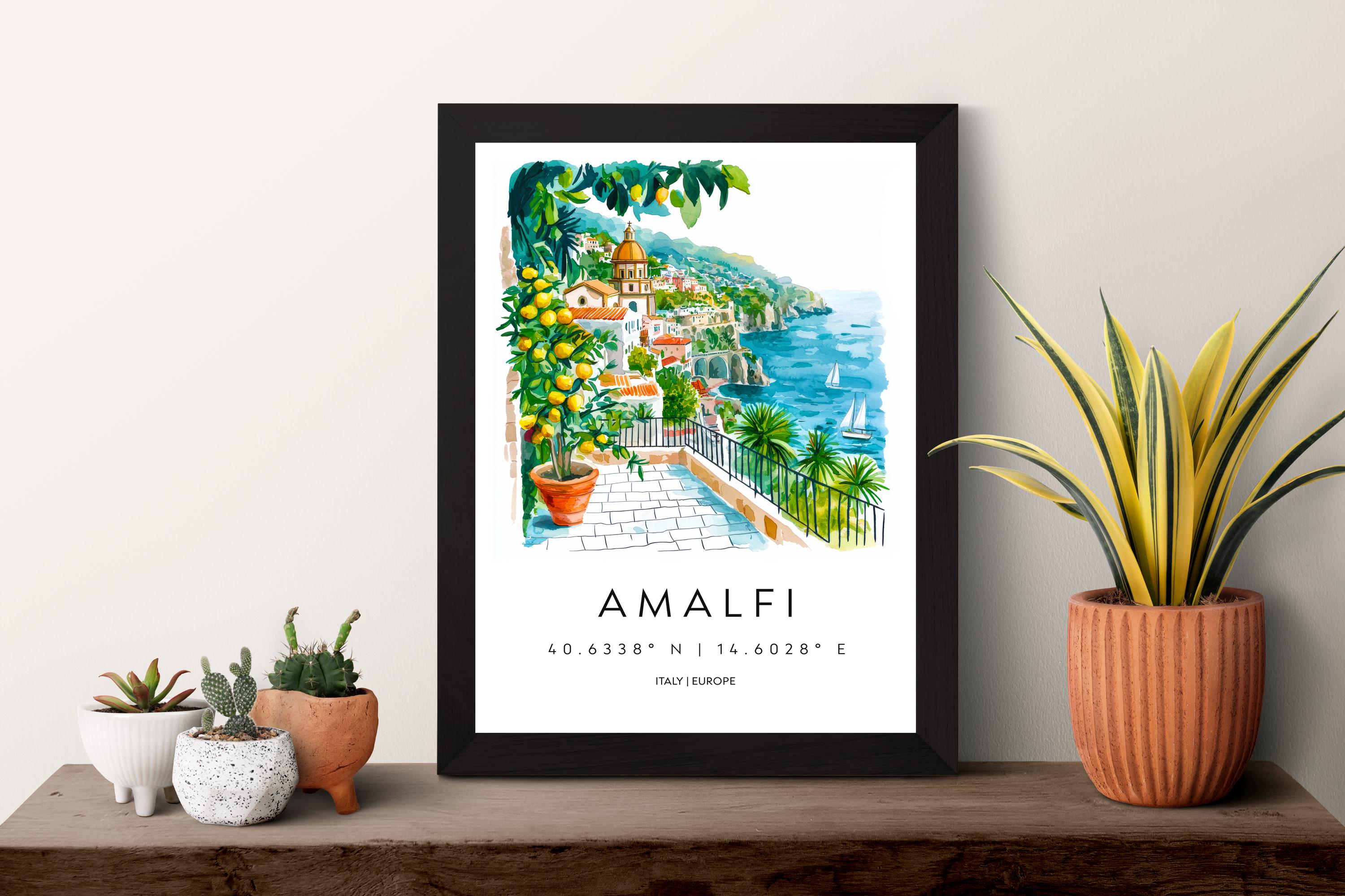 Amalfi Watercolor Poster Amalfi Italy Travel Print Wall Art Amalfi Home Decor Amalfi Gift Art Lovers Italy Art Amalfi Coastline