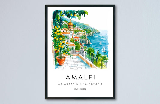 Amalfi Watercolor Poster Amalfi Italy Travel Print Wall Art Amalfi Home Decor Amalfi Gift Art Lovers Italy Art Amalfi Coastline
