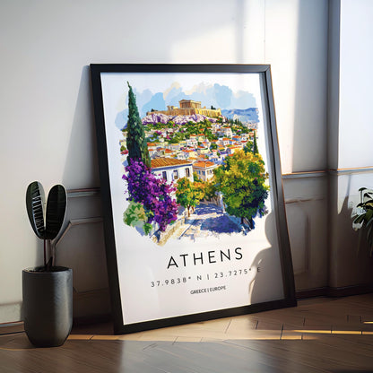 Athens Watercolor Poster Athens Greece Travel Print Wall Art Athens Home Decor Athens Gift Art Lovers Greece Art Athens Acropolis