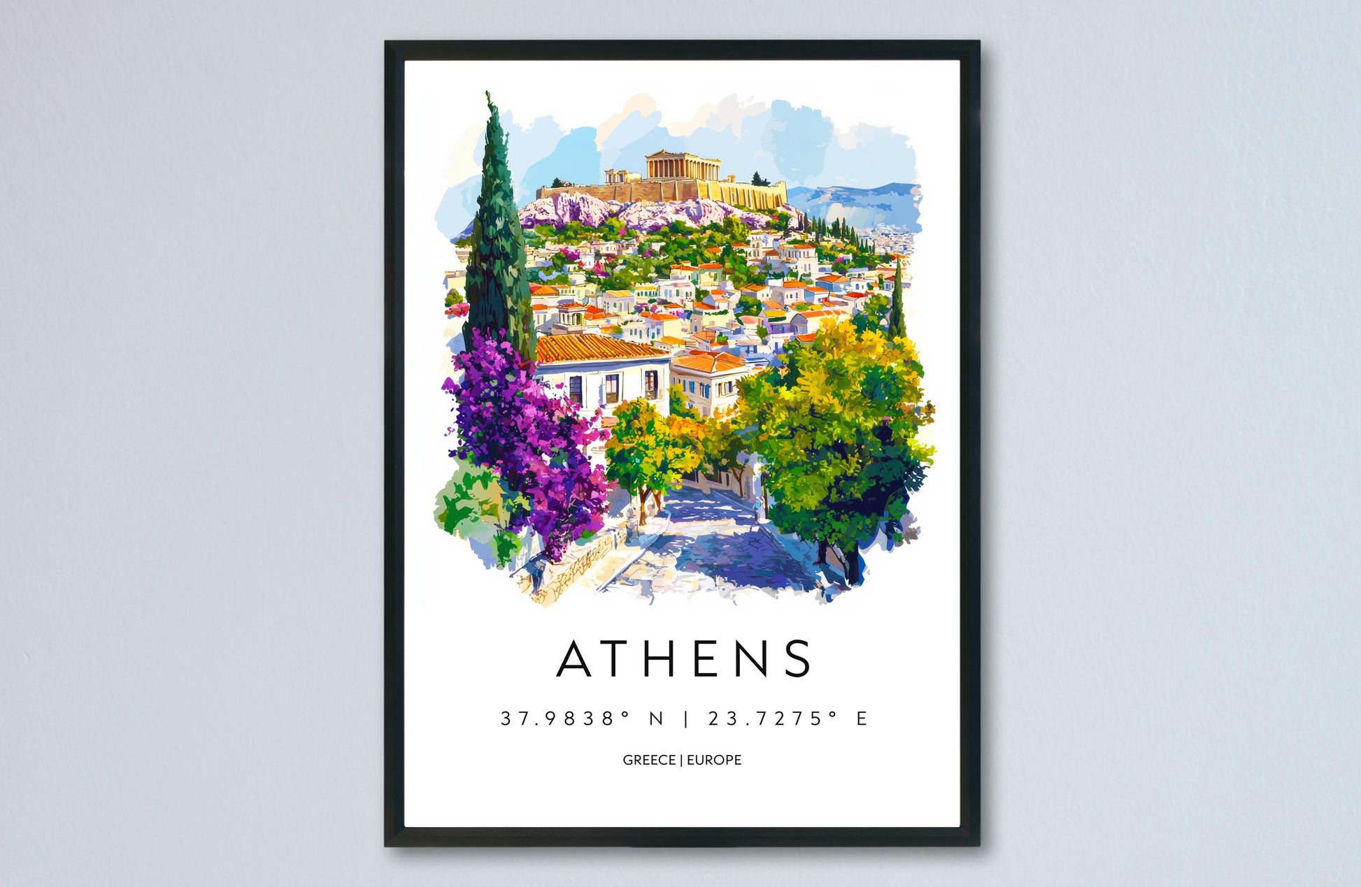 Athens Watercolor Poster Athens Greece Travel Print Wall Art Athens Home Decor Athens Gift Art Lovers Greece Art Athens Acropolis