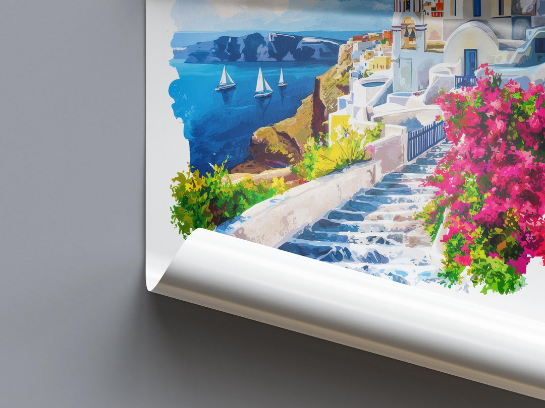 Santorini Watercolor Poster Santorini Greece Travel Print Wall Art Santorini Home Decor Santorini Gift Art Lovers Greece Art Santorini