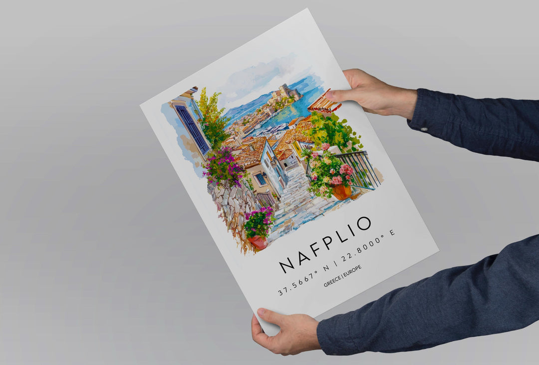 Nafplio Watercolor Poster Nafplio Greece Travel Print Wall Art Nafplio Home Decor Nafplio Gift Art Lovers Greece Art Nafplio Castle