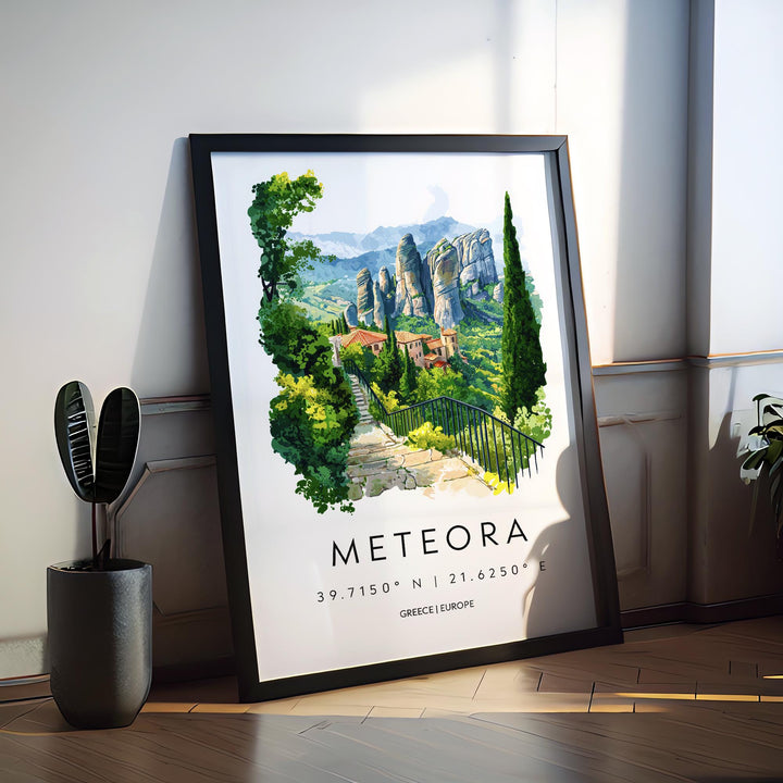 Meteora Watercolor Poster Meteora Greece Travel Print Wall Art Meteora Home Decor Meteora Gift Art Lovers Greece Art Meteora Monasteries