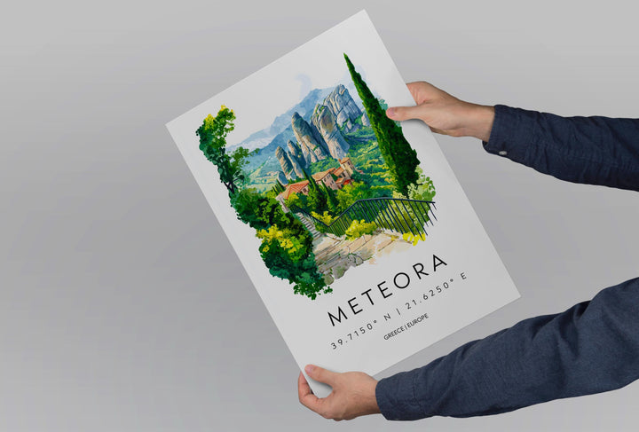 Meteora Watercolor Poster Meteora Greece Travel Print Wall Art Meteora Home Decor Meteora Gift Art Lovers Greece Art Meteora Monasteries
