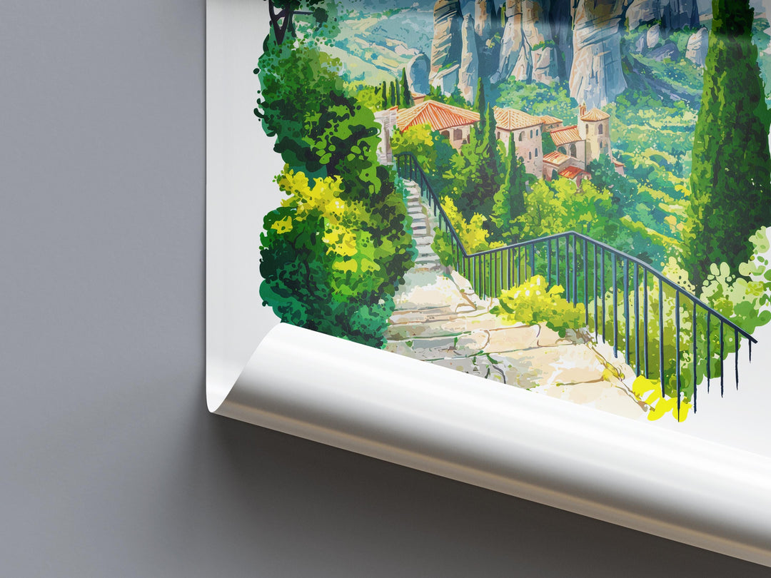 Meteora Watercolor Poster Meteora Greece Travel Print Wall Art Meteora Home Decor Meteora Gift Art Lovers Greece Art Meteora Monasteries