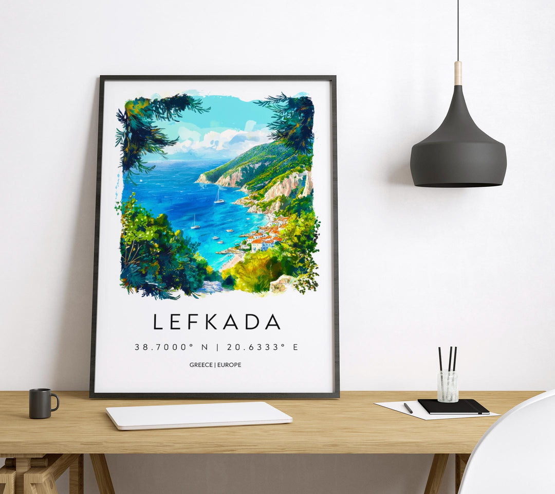 Lefkada Watercolor Poster Lefkada Greece Travel Print Wall Art Lefkada Home Decor Lefkada Gift Art Lovers Greece Art Lefkada Island