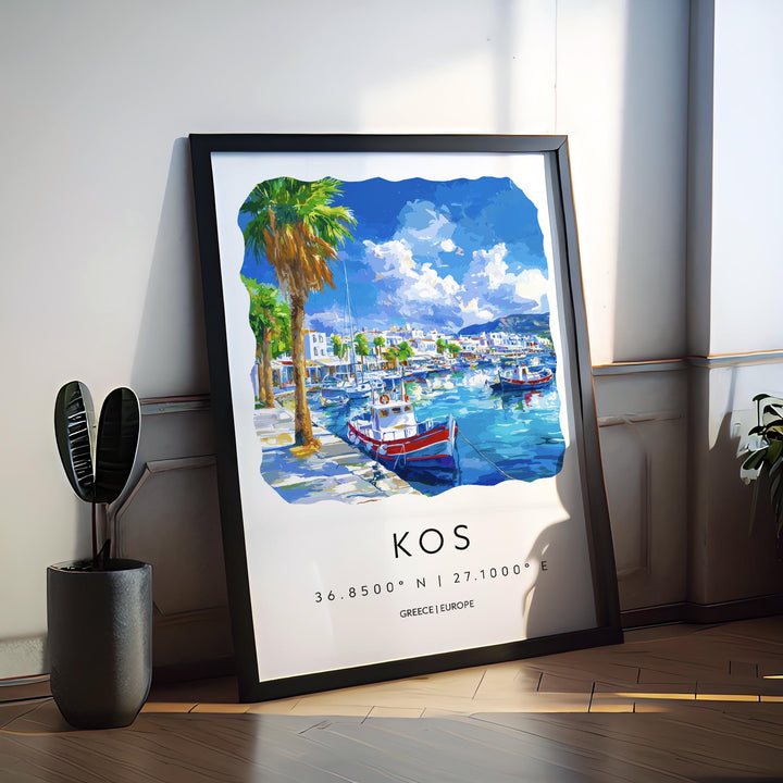 Kos Watercolor Poster Kos Greece Travel Print Wall Art Kos Home Decor Kos Gift Art Lovers Greece Art Kos Island View