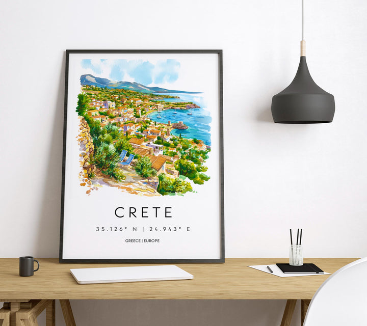 Crete Watercolor Poster Crete Greece Travel Print Wall Art Crete Home Decor Crete Gift Art Lovers Greece Art Crete Island View