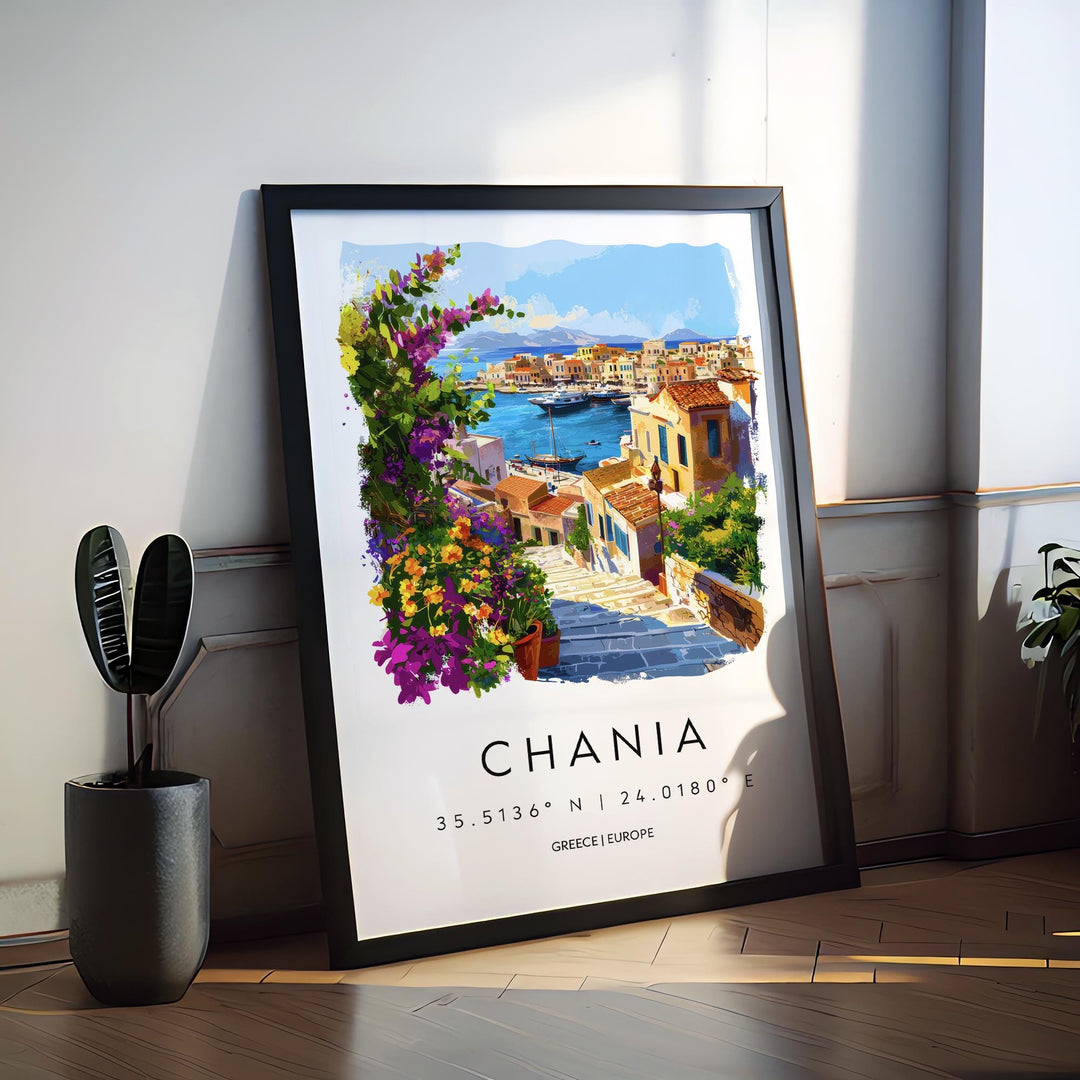 Chania Watercolor Poster Chania Greece Travel Print Wall Art Chania Home Decor Chania Gift Art Lovers Greece Art Chania Crete View
