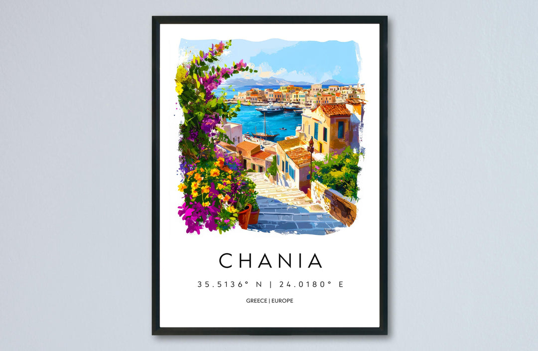 Chania Watercolor Poster Chania Greece Travel Print Wall Art Chania Home Decor Chania Gift Art Lovers Greece Art Chania Crete View