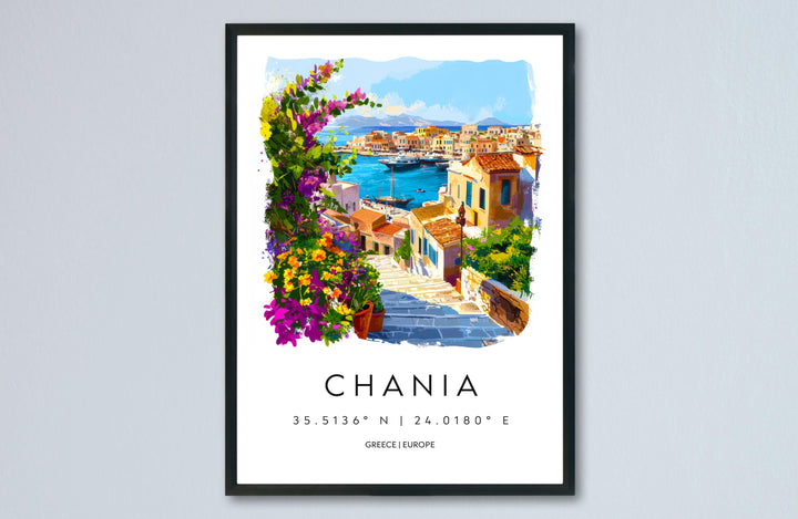 Chania Watercolor Poster Chania Greece Travel Print Wall Art Chania Home Decor Chania Gift Art Lovers Greece Art Chania Crete View