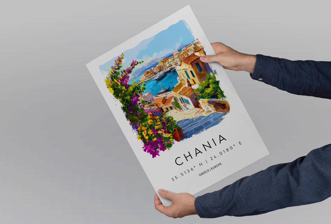 Chania Watercolor Poster Chania Greece Travel Print Wall Art Chania Home Decor Chania Gift Art Lovers Greece Art Chania Crete View