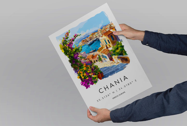 Chania Watercolor Poster Chania Greece Travel Print Wall Art Chania Home Decor Chania Gift Art Lovers Greece Art Chania Crete View