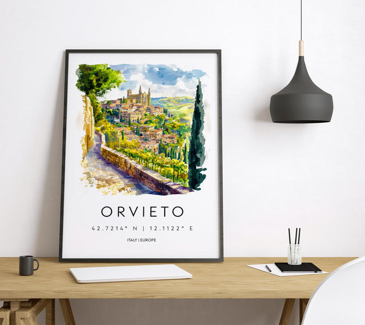 Orvieto Watercolor Poster Orvieto Italy Travel Print Wall Art Orvieto Home Decor Orvieto Gift Art Lovers Umbria Hilltop Cityscape