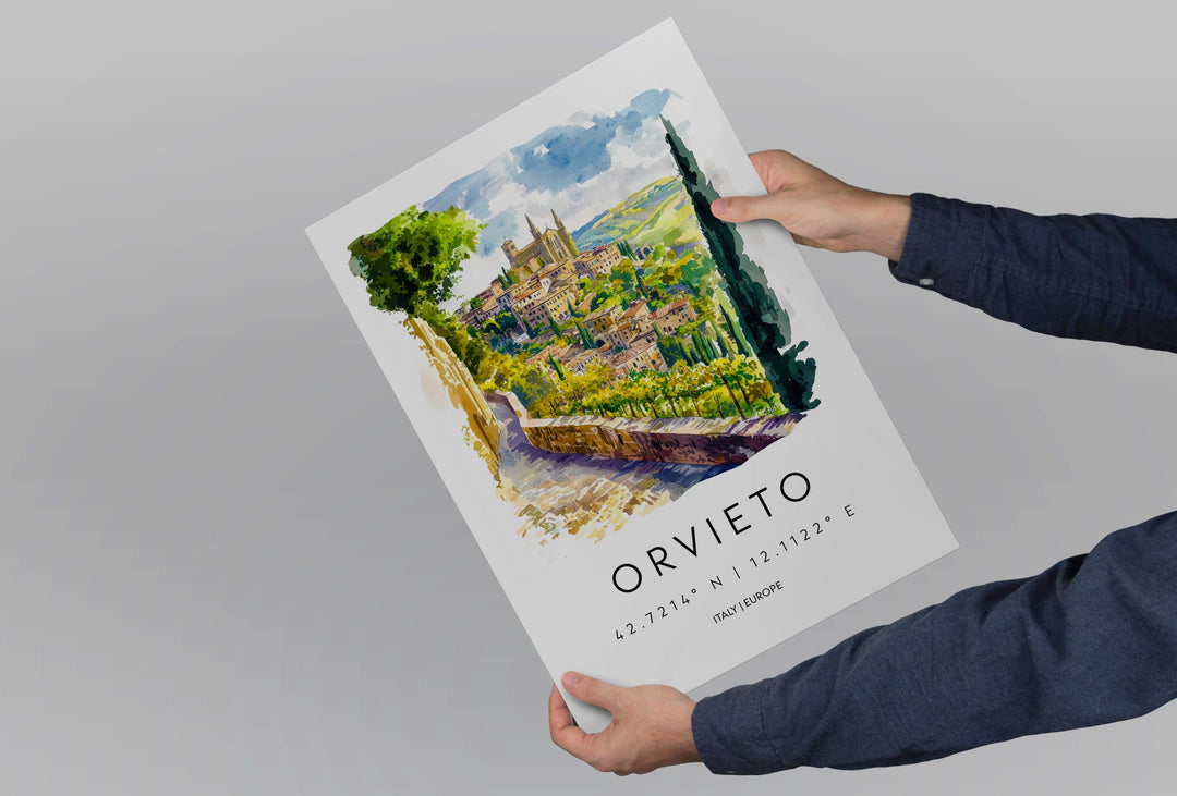 Orvieto Watercolor Poster Orvieto Italy Travel Print Wall Art Orvieto Home Decor Orvieto Gift Art Lovers Umbria Hilltop Cityscape