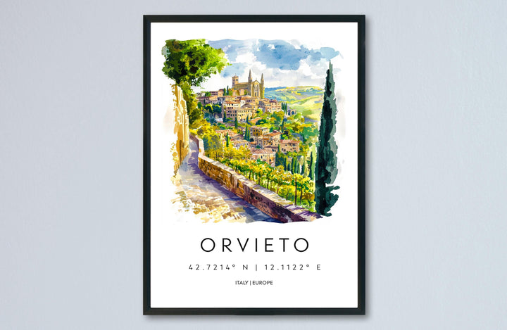 Orvieto Watercolor Poster Orvieto Italy Travel Print Wall Art Orvieto Home Decor Orvieto Gift Art Lovers Umbria Hilltop Cityscape