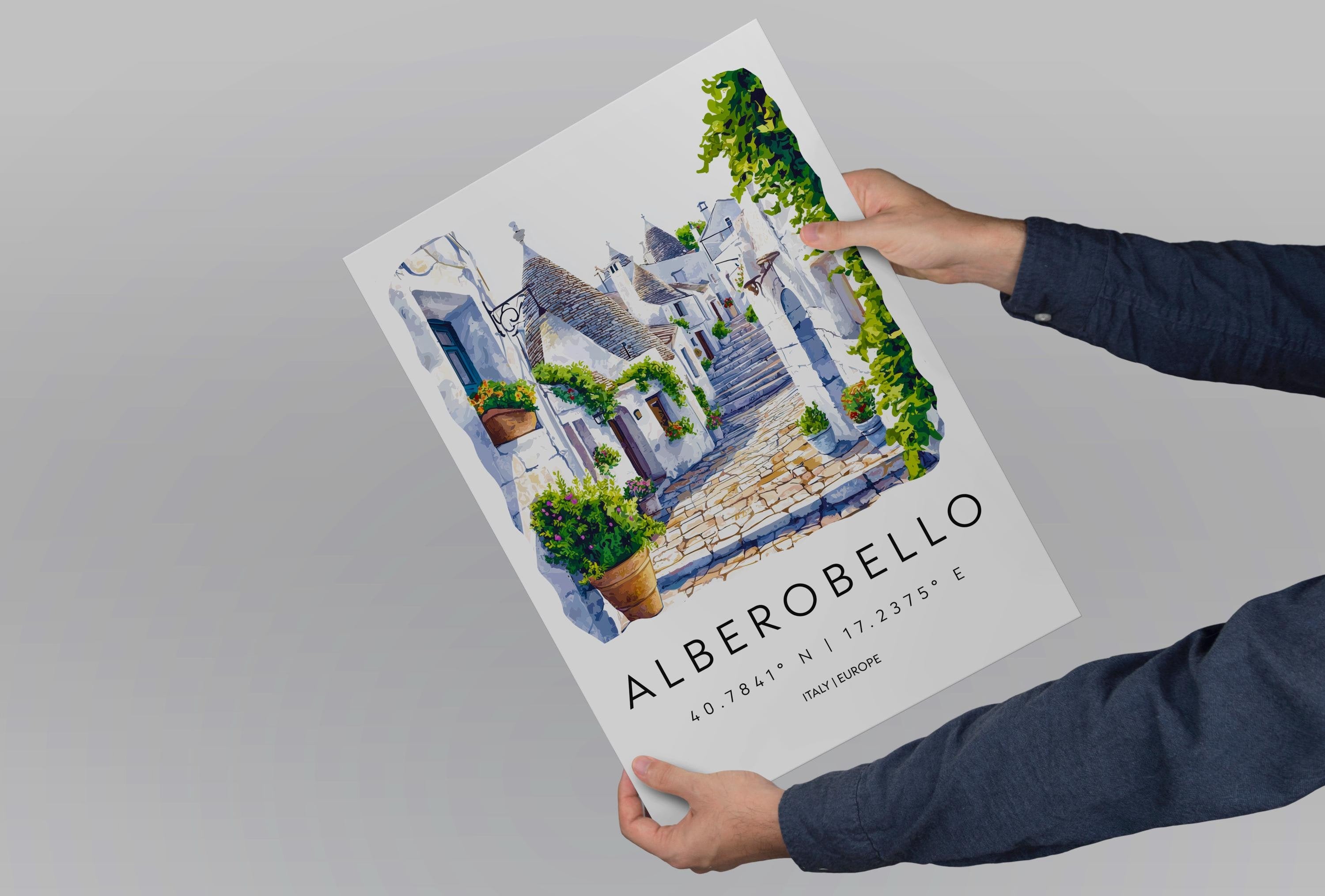 Alberobello Watercolor Poster Alberobello Italy Travel Print Wall Art Alberobello Home Decor Alberobello Gift Art Lovers Puglia Trulli
