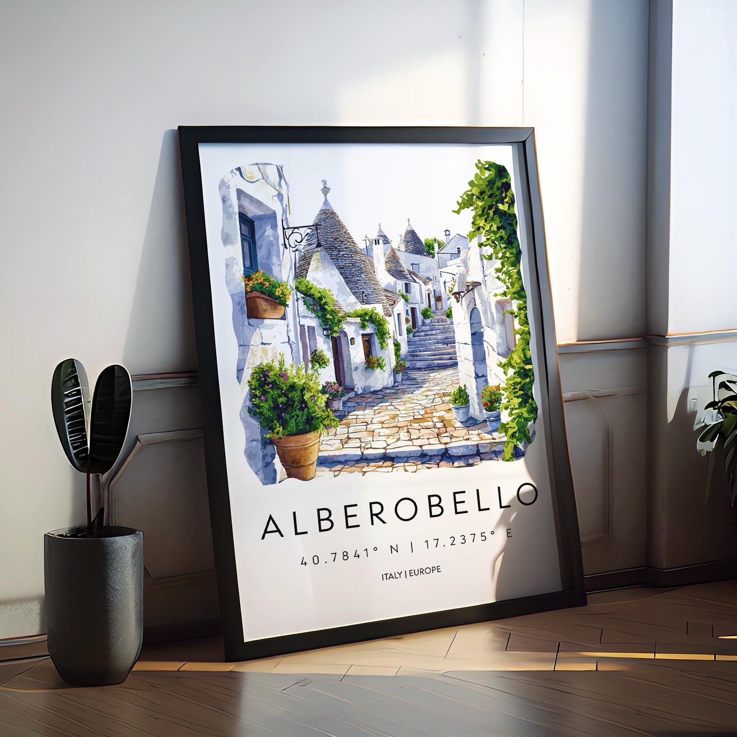 Alberobello Watercolor Poster Alberobello Italy Travel Print Wall Art Alberobello Home Decor Alberobello Gift Art Lovers Puglia Trulli