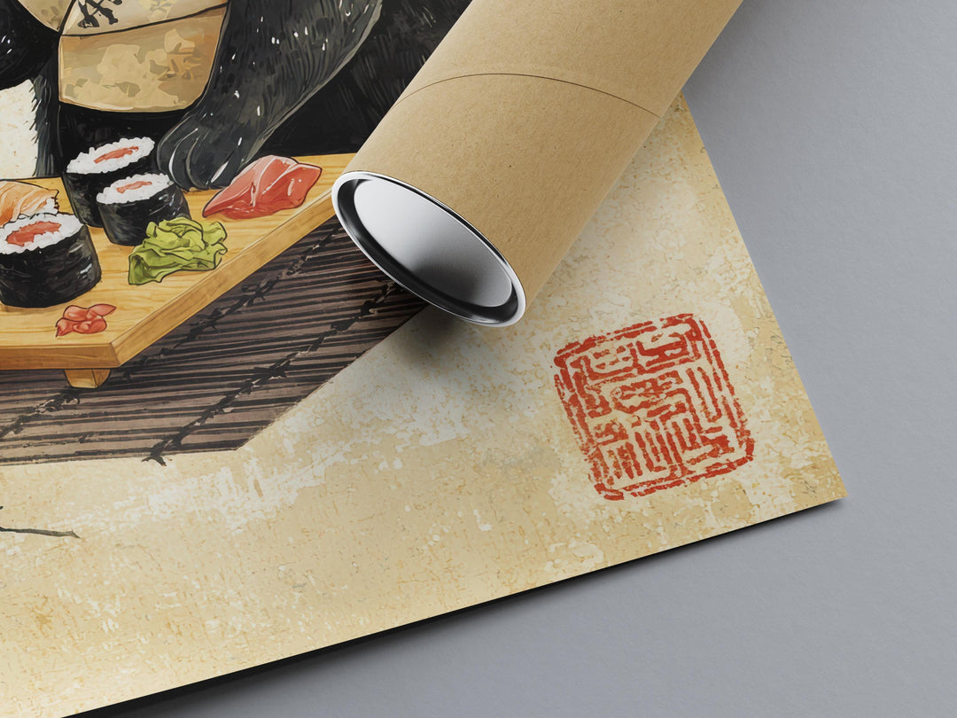 Cat Eating Sushi Print | Ukiyo-e Japanese Food Art