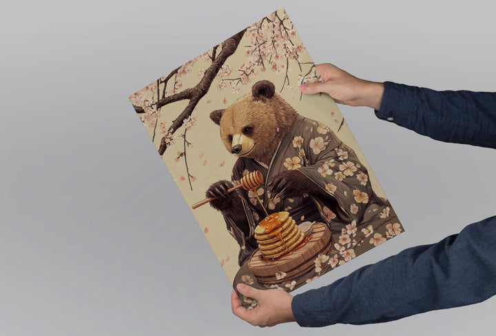 Bear with Honey Woodblock Print, Ukiyo-e Style Japanese Art