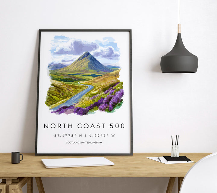 North Coast 500 Watercolor Poster North Coast 500 Scotland Travel Print Wall Art NC500 Home Decor NC500 Gift Art Lovers Scottish Highlands
