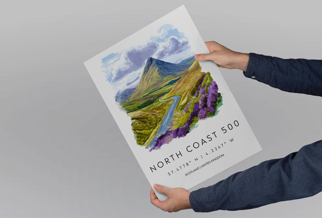 North Coast 500 Watercolor Poster North Coast 500 Scotland Travel Print Wall Art NC500 Home Decor NC500 Gift Art Lovers Scottish Highlands