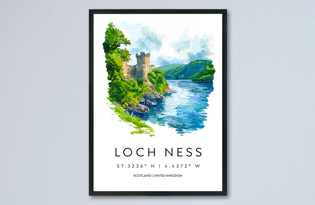 Loch Ness Watercolor Poster Loch Ness Scotland Travel Print Wall Art Loch Ness Home Decor Loch Ness Gift Art Lovers Scottish Highlands